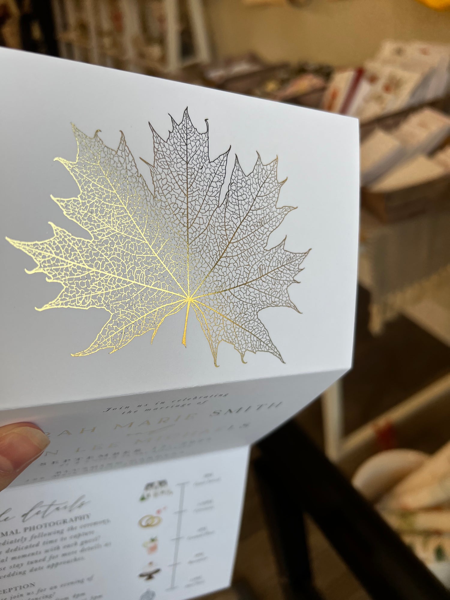 Fall Leaf Gold Foil Tri Fold Invitation