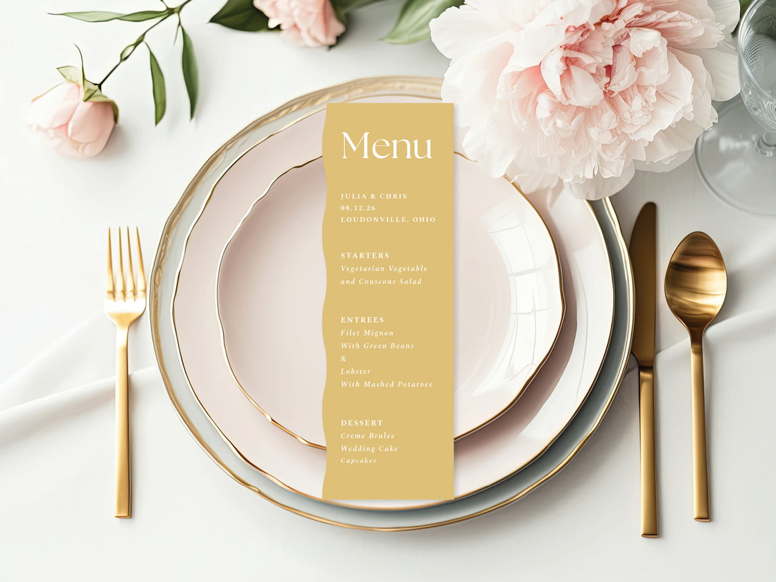 Muted Yellow - Custom Wavy Edge Die Cut Menu