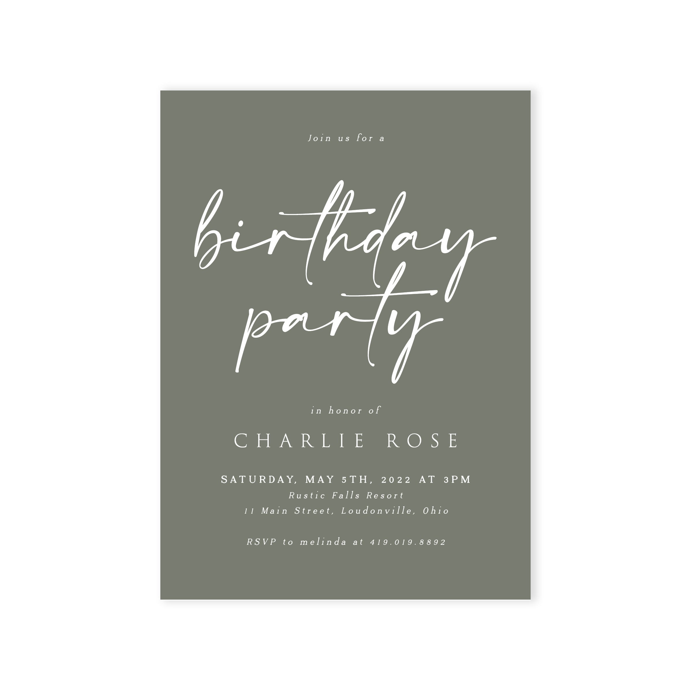 Olive Green Birthday Invitation