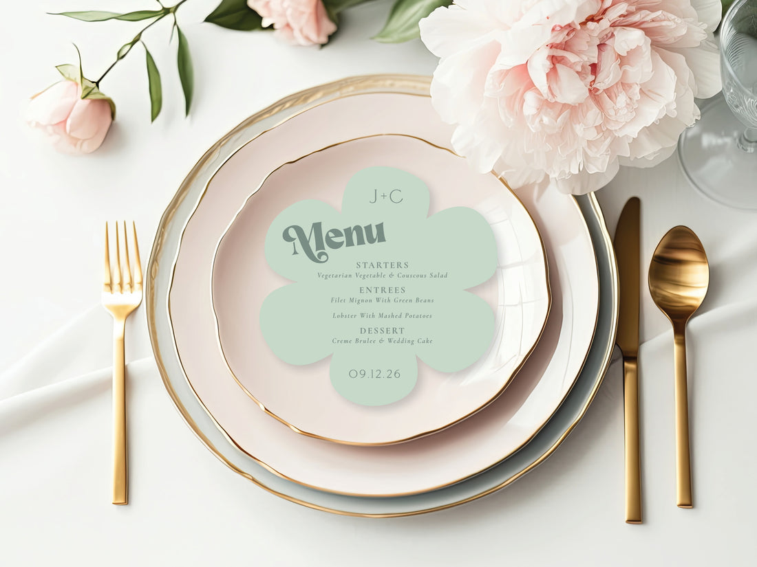 Pastel Green - Custom Flower Die Cut Menu