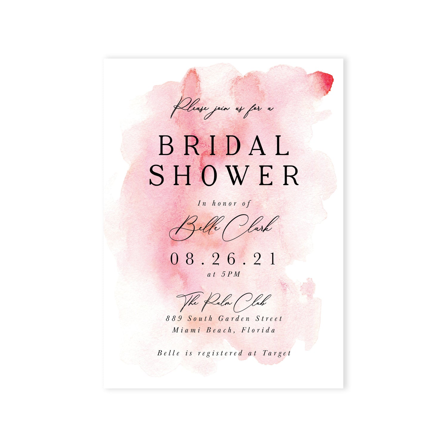 Pink Watercolor Bridal Shower Invite