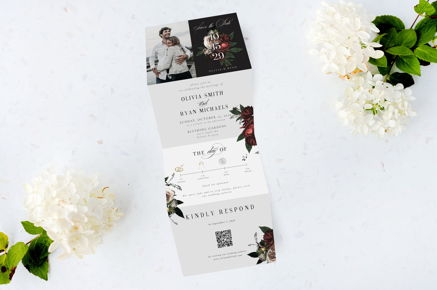 Save the Date | Real Florals | Tri Fold Invitation