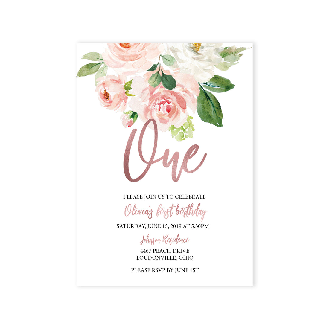Rose Gold Blush Birthday Invitation
