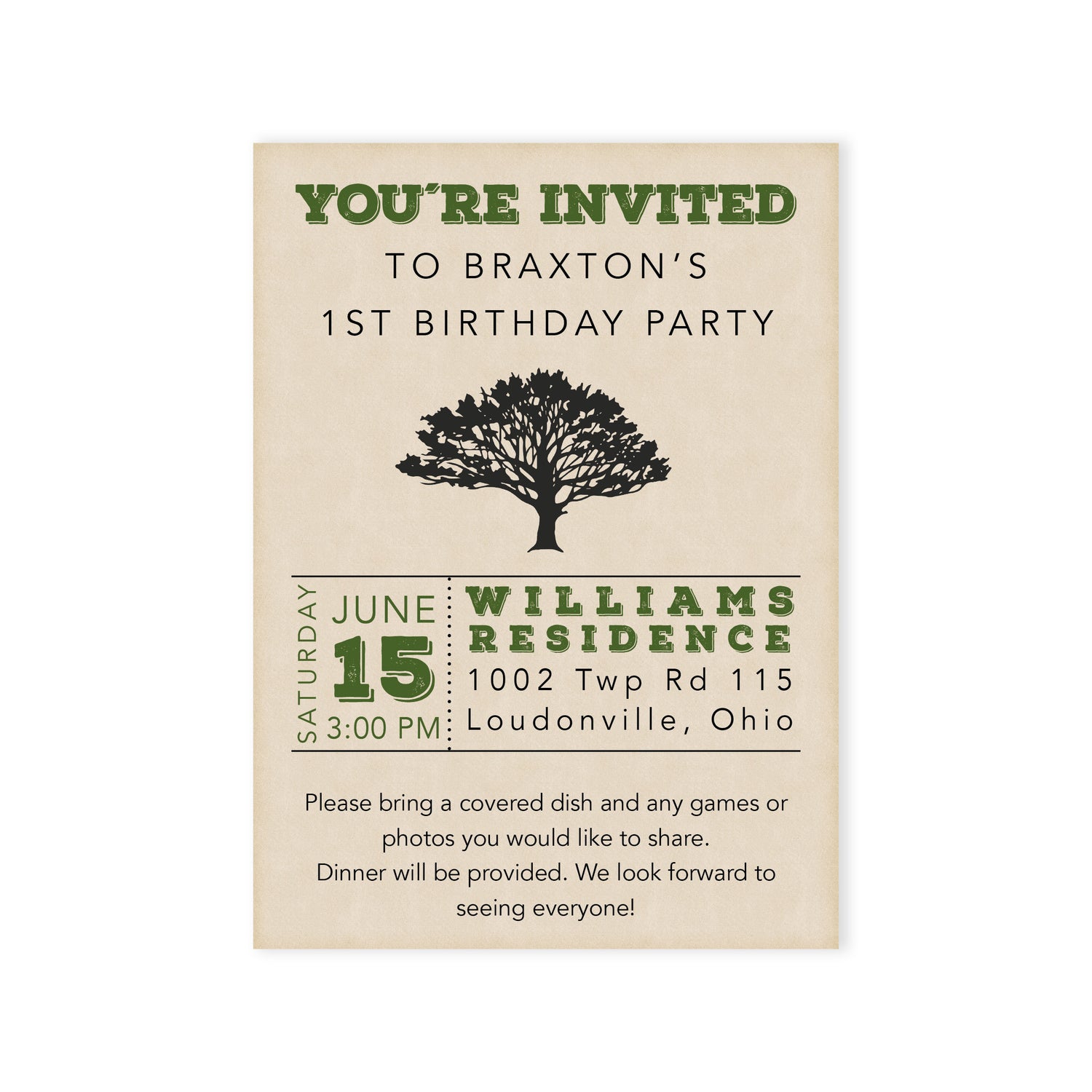Rustic Tree Birthday Invitation