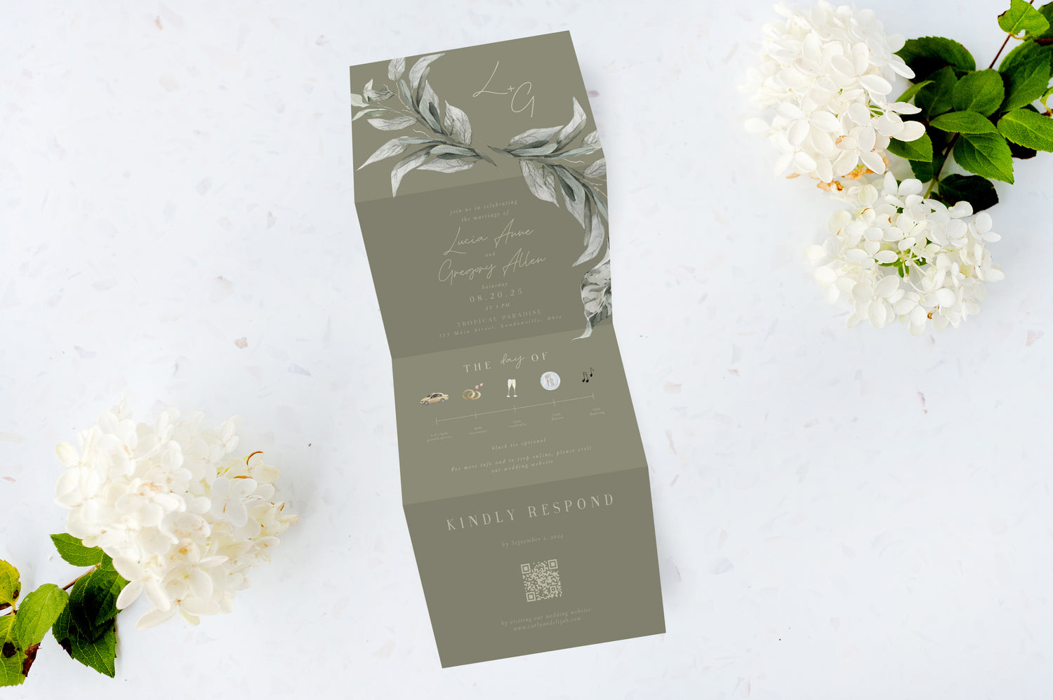 Sage Tropic Tri Fold Invitation