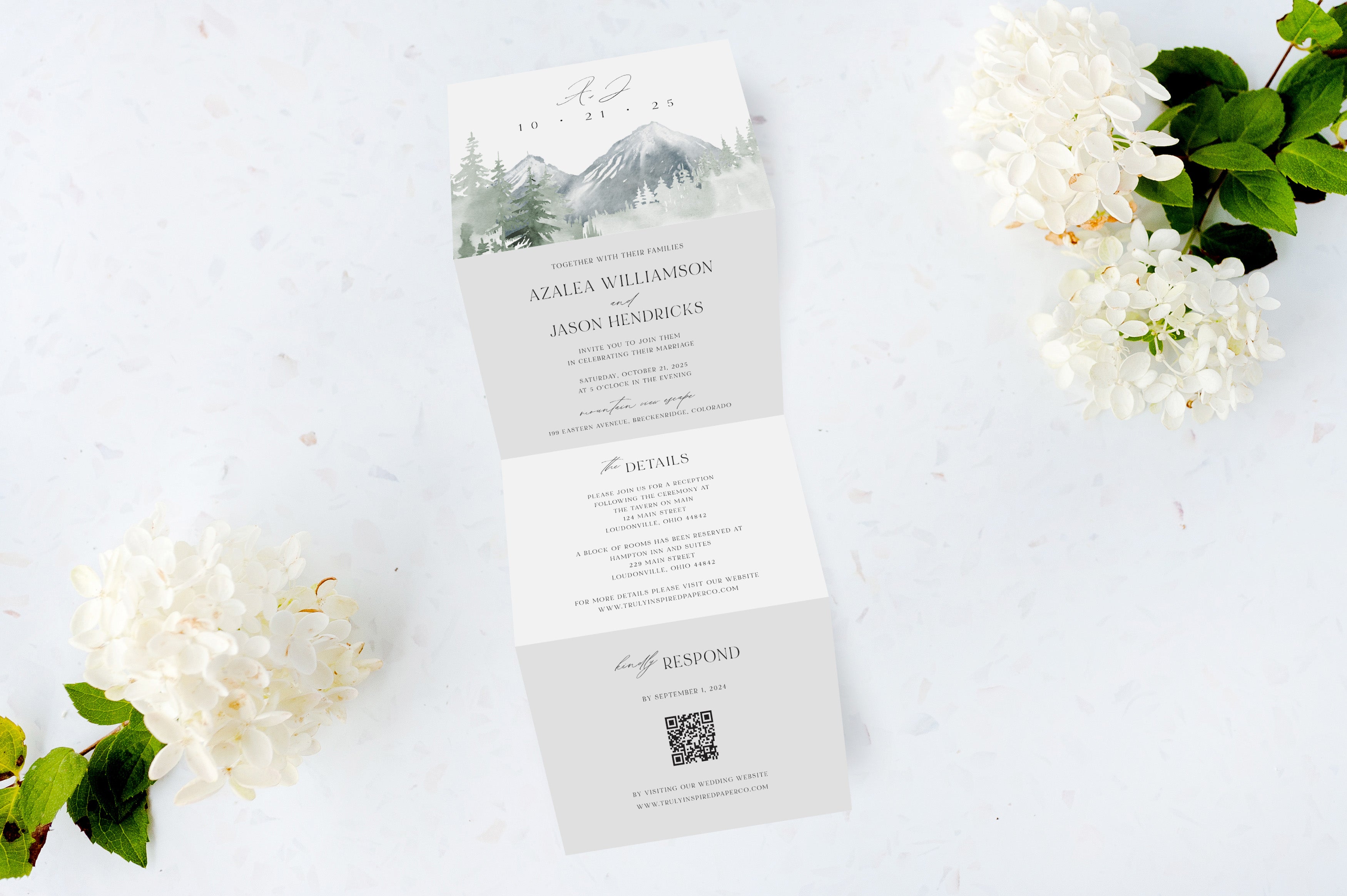 Soft Watercolor Mountain Range Tri Fold Invitation