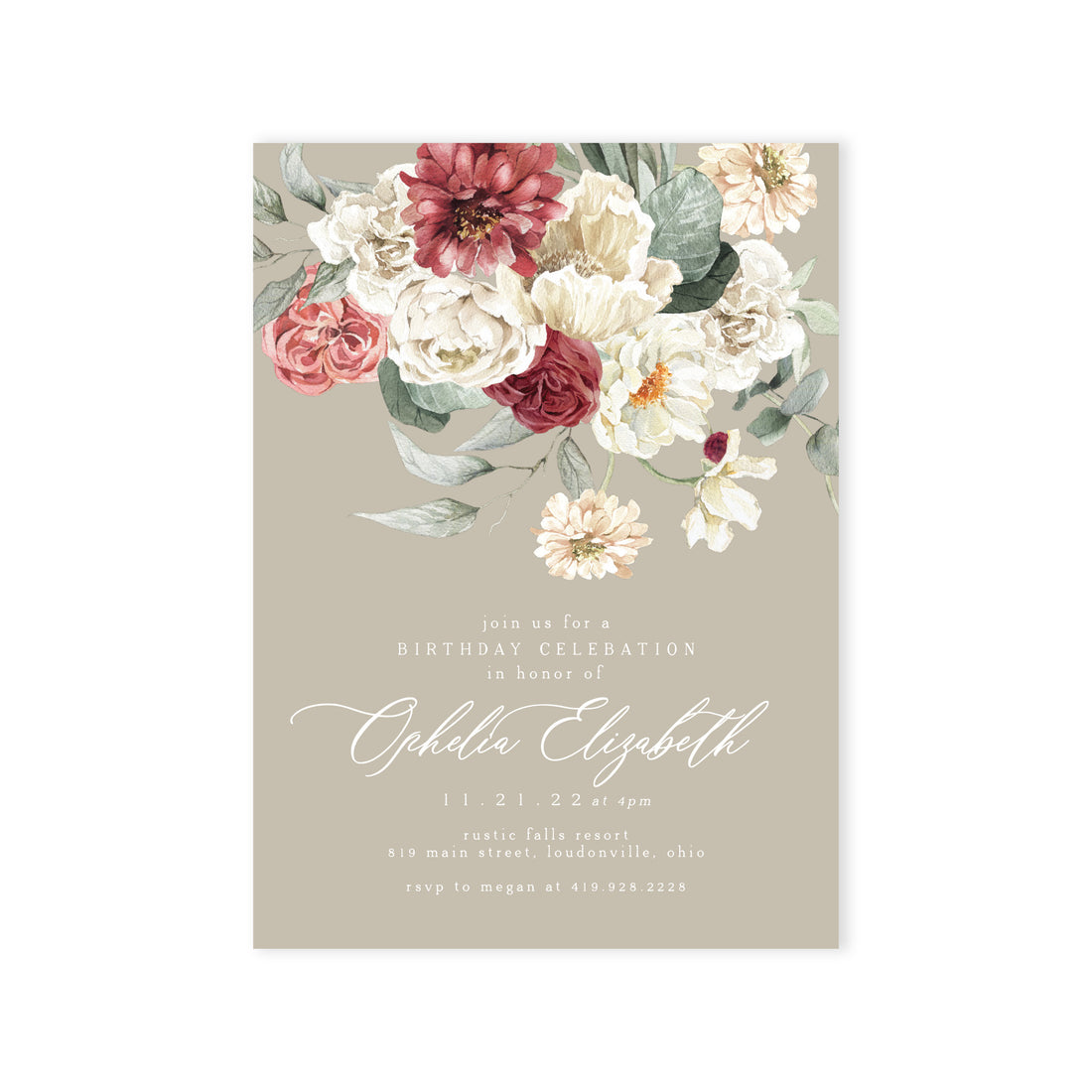 Winter Bouquet Birthday Invitation