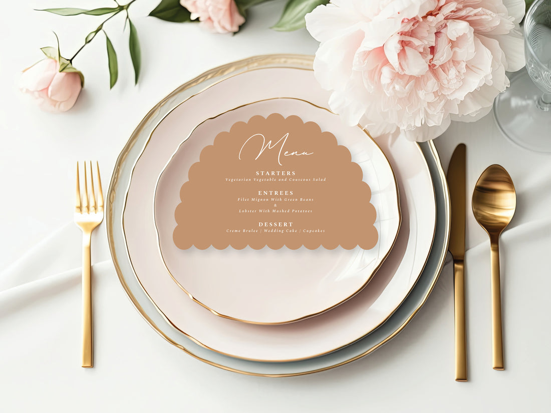 Terracotta - Custom Scallop Arch Die Cut Menu