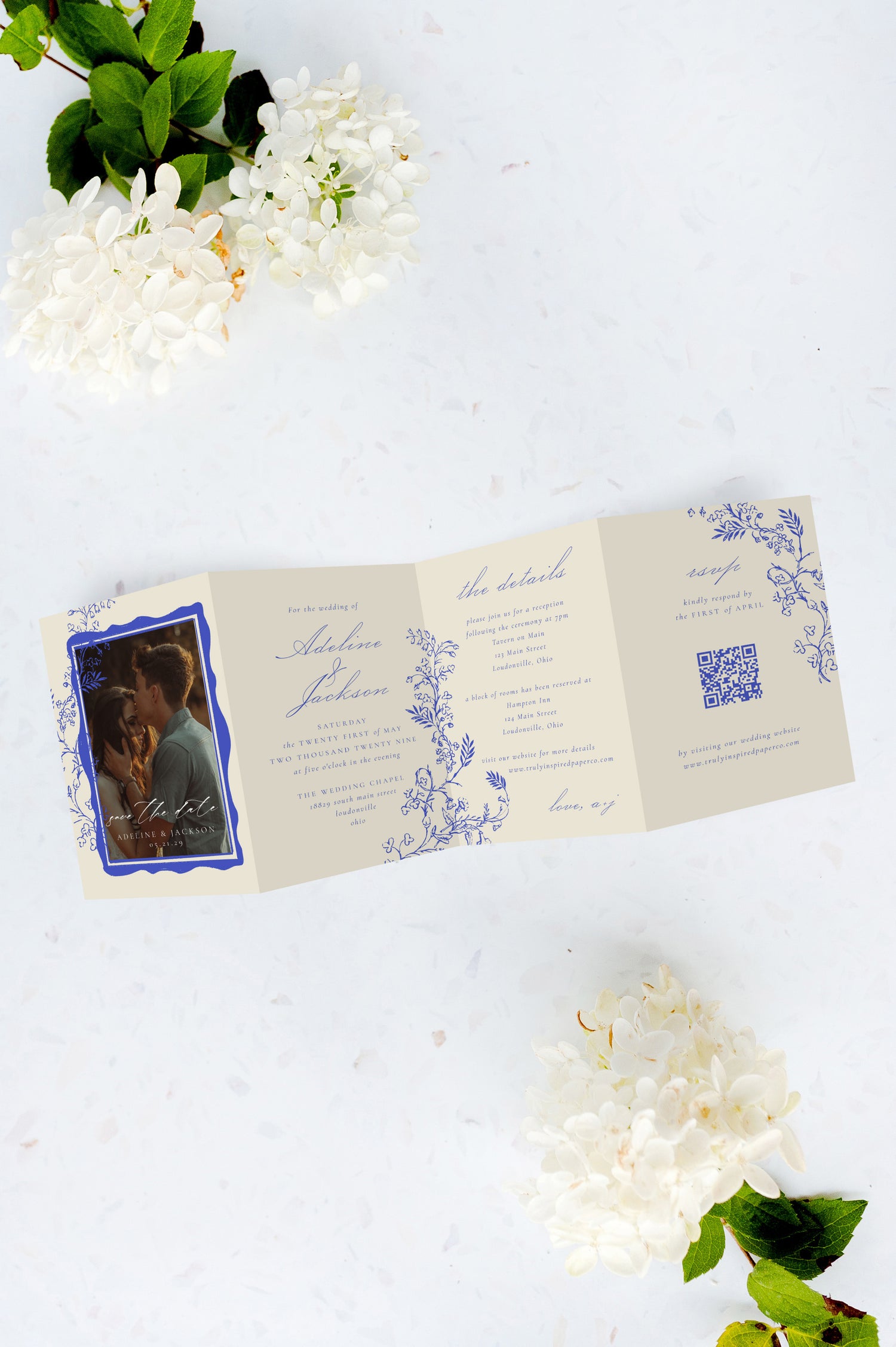 Save the Date | Vintage Chinoiserie | Tri Fold Invitation