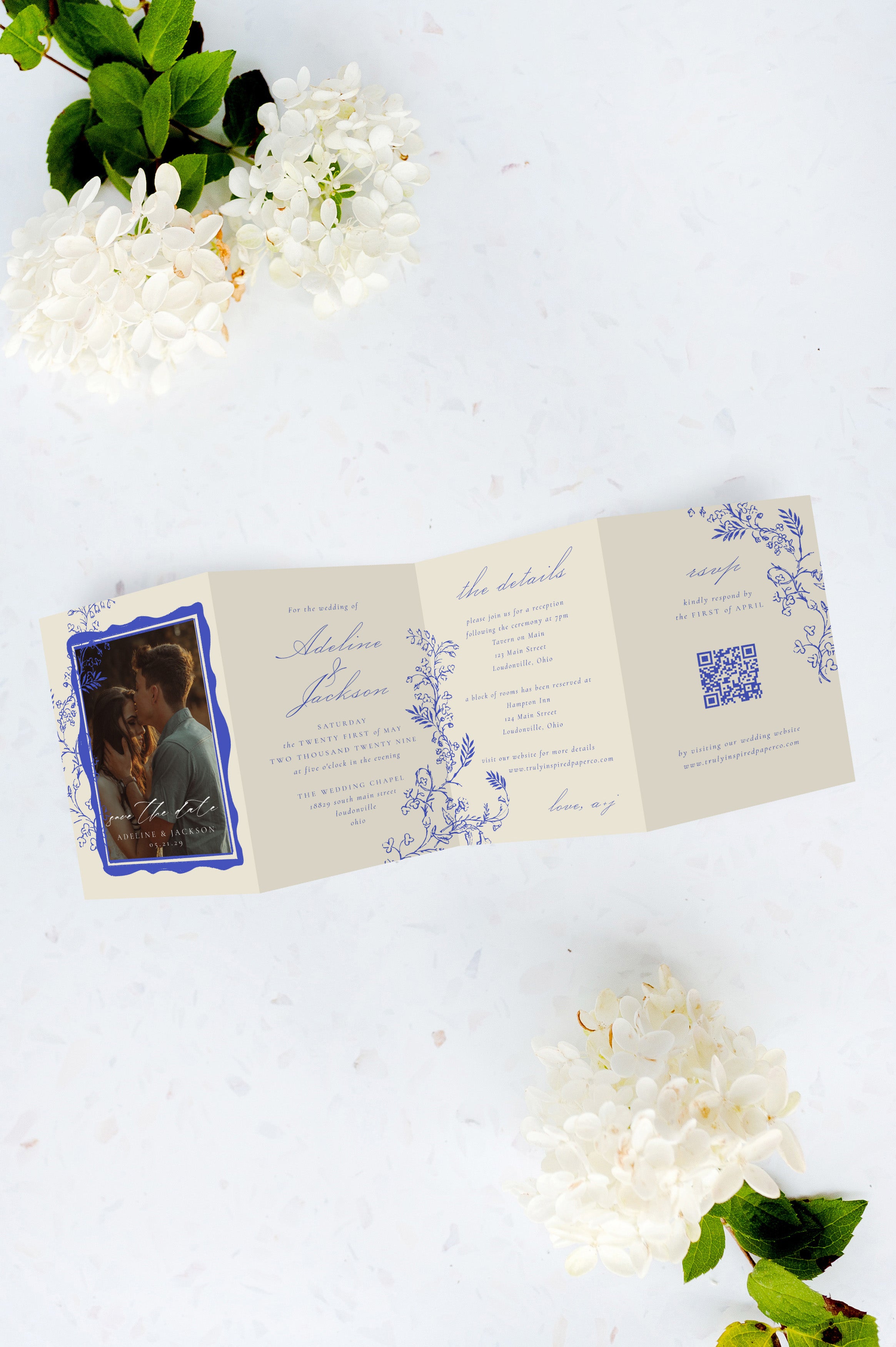 Save the Date | Vintage Chinoiserie | Tri Fold Invitation
