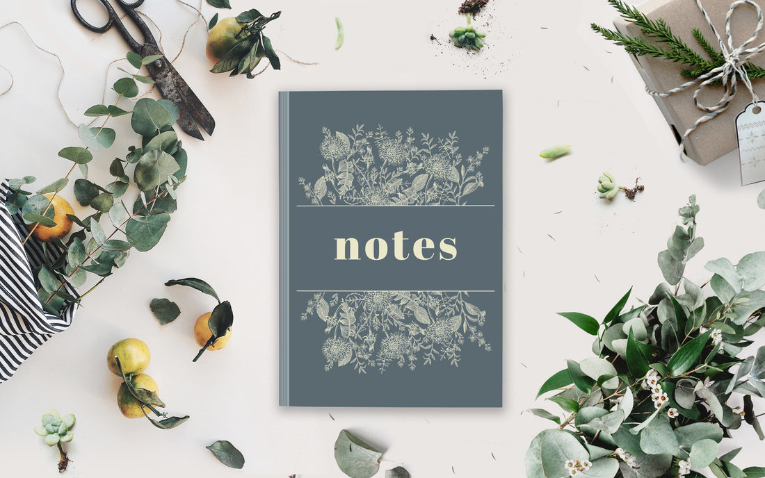 32 Page Lined Notebook, Vintage Navy Design