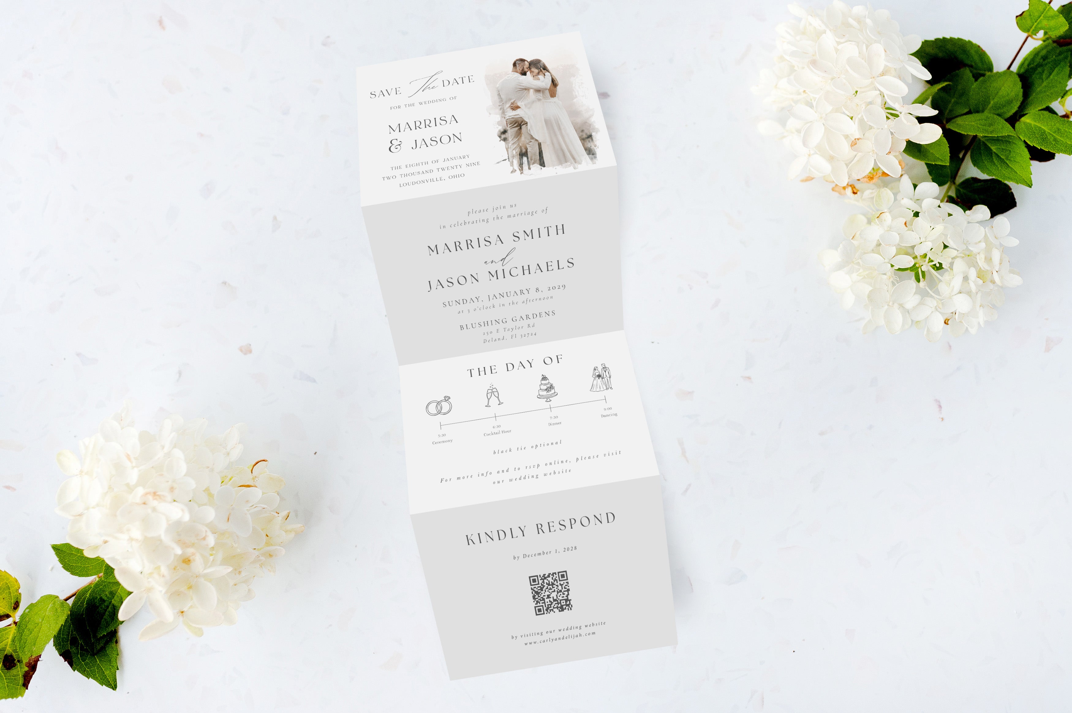 Save the Date | Watercolor Couple | Tri Fold Invitation