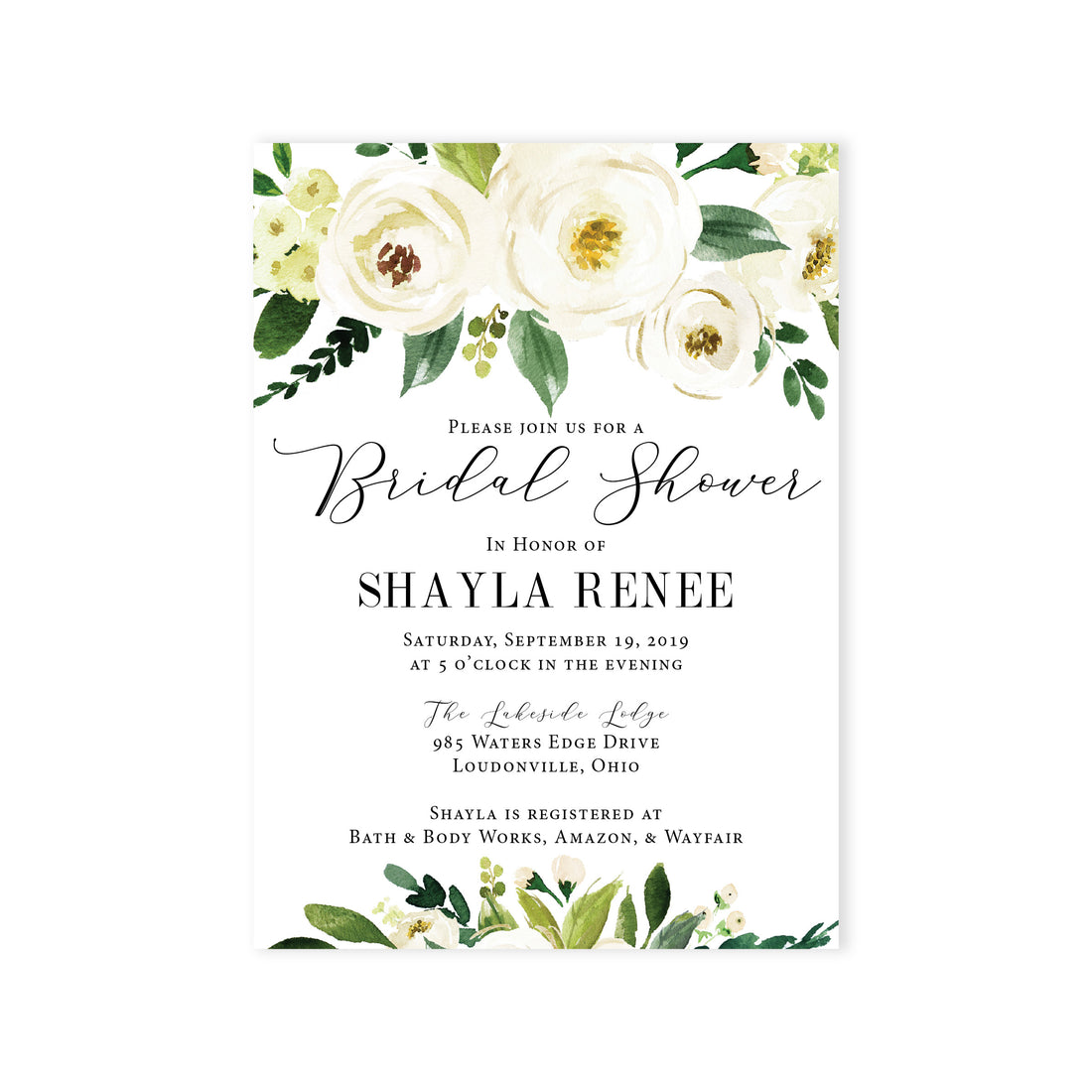 White Florals Bridal Shower Invite