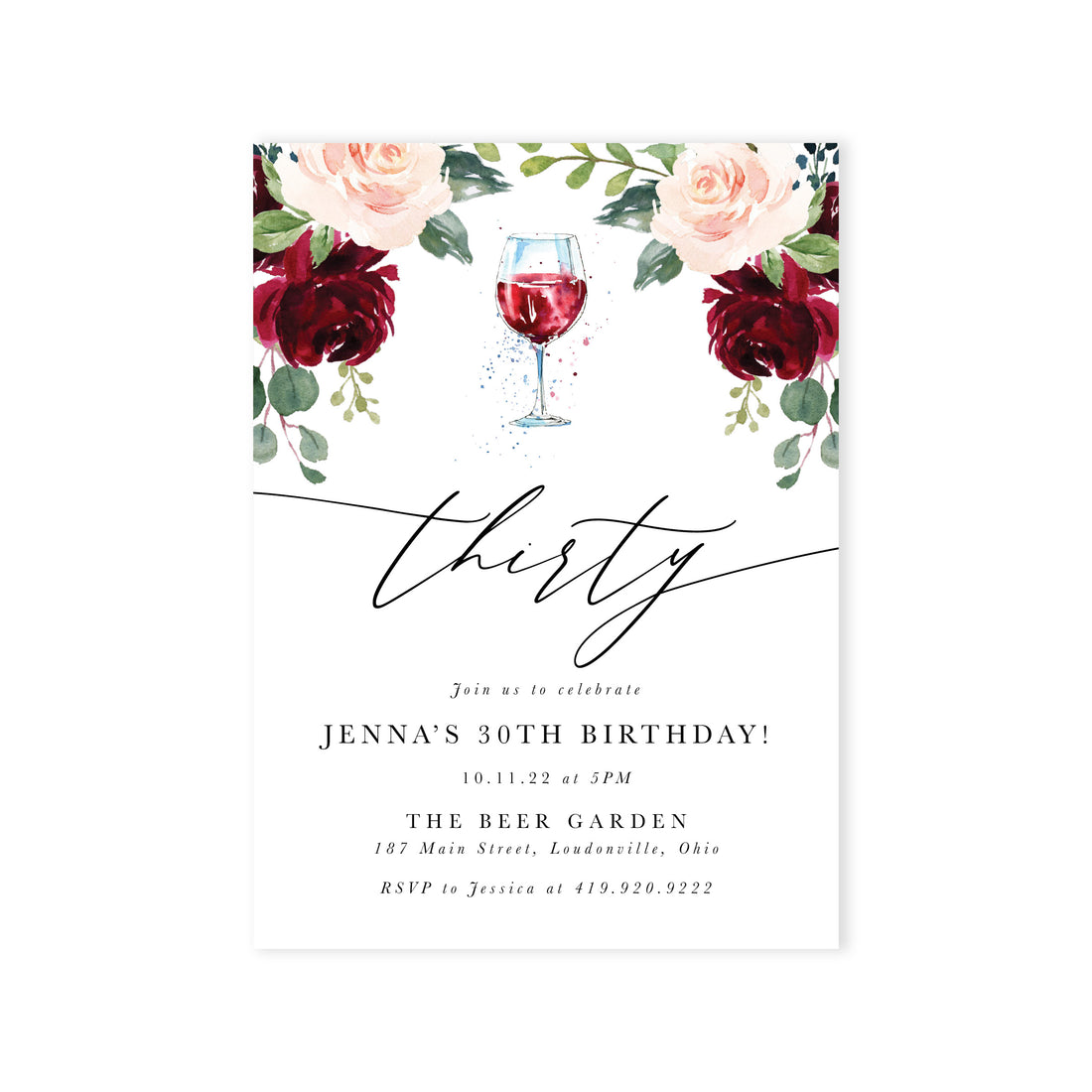 Wine Burgundy Birthday Invitation