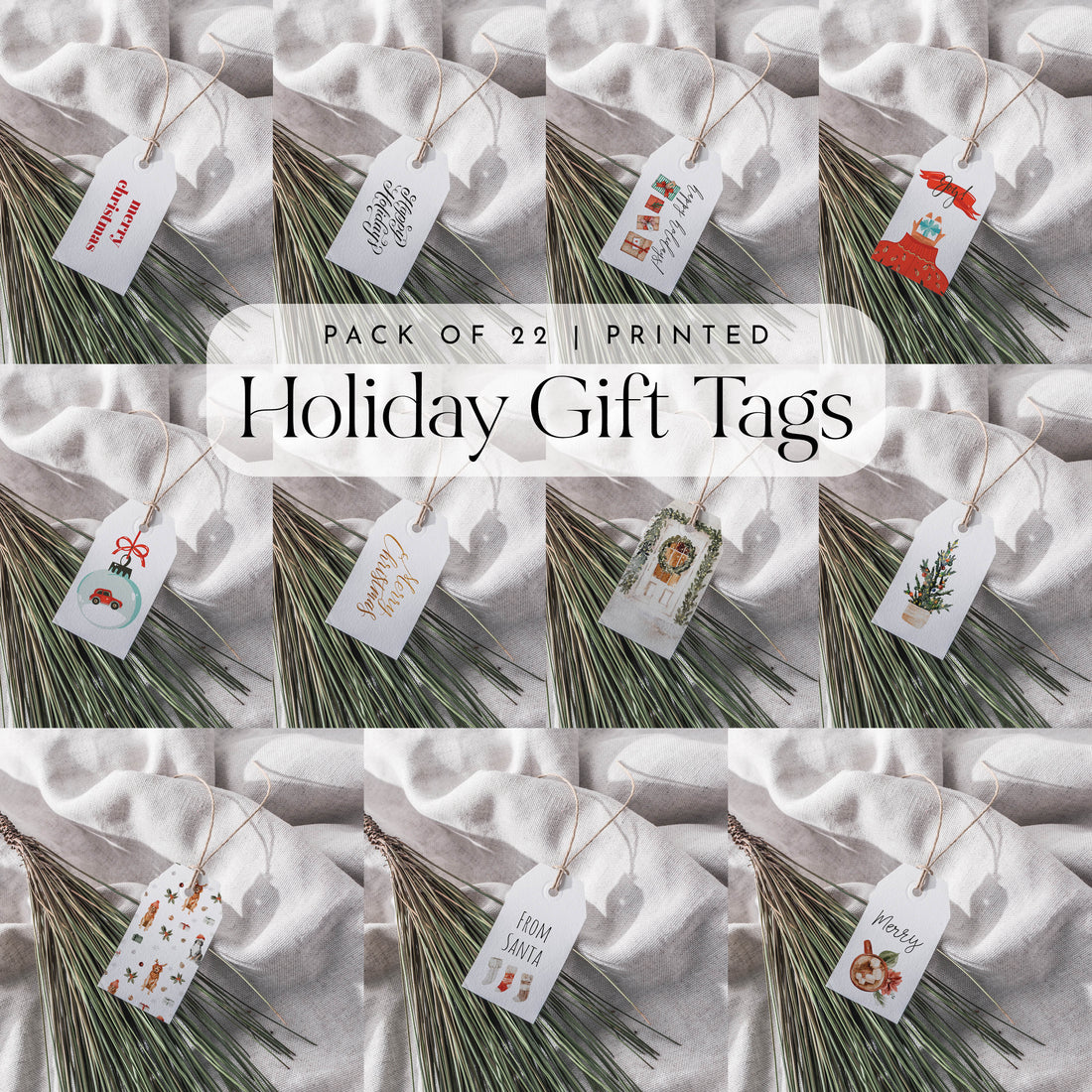 Holiday Gift Tags | Pack of 22 | 11 Holiday Designs Included