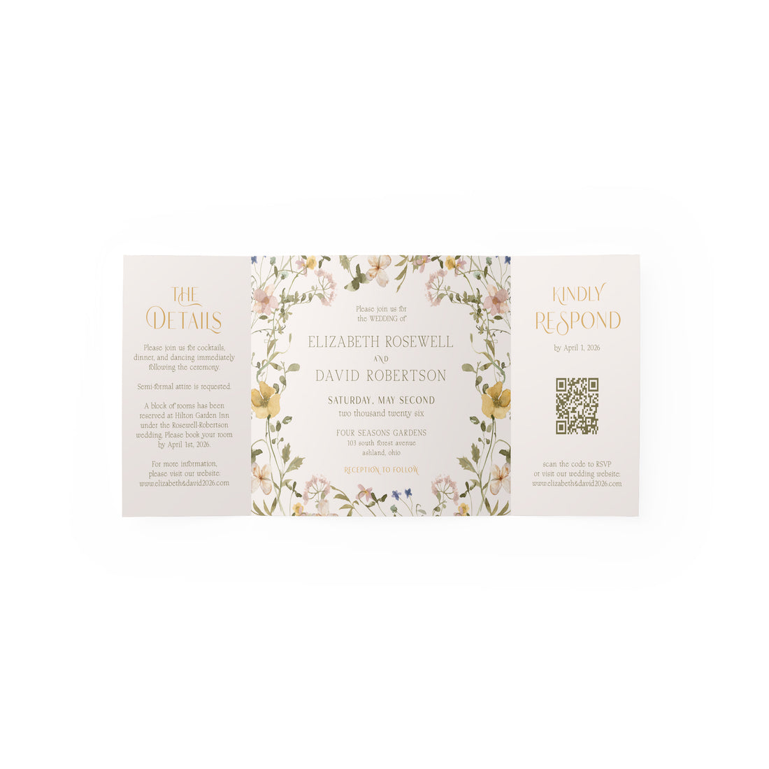 Wildflower Elizabeth Gate Fold Invitation