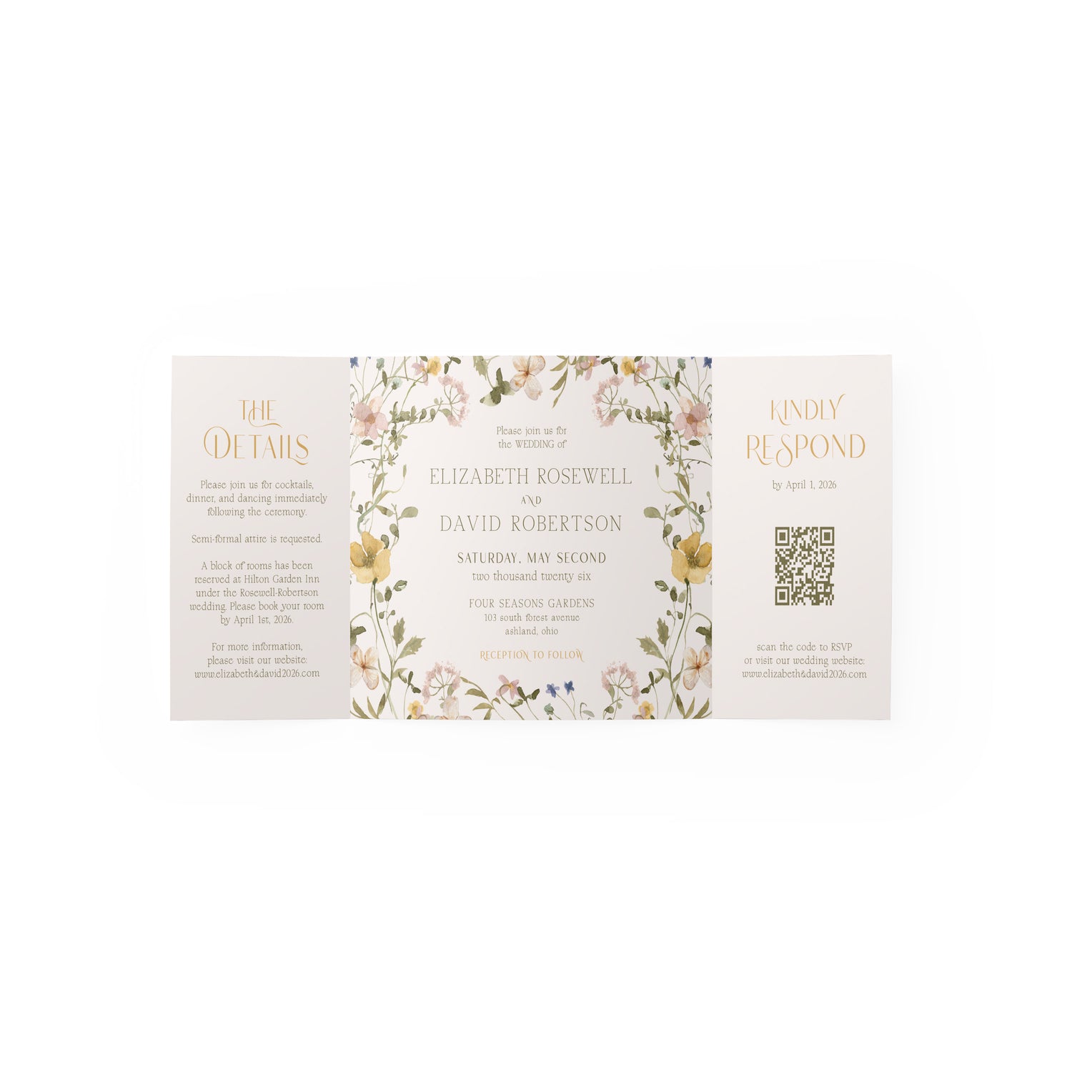 Wildflower Elizabeth Gate Fold Invitation