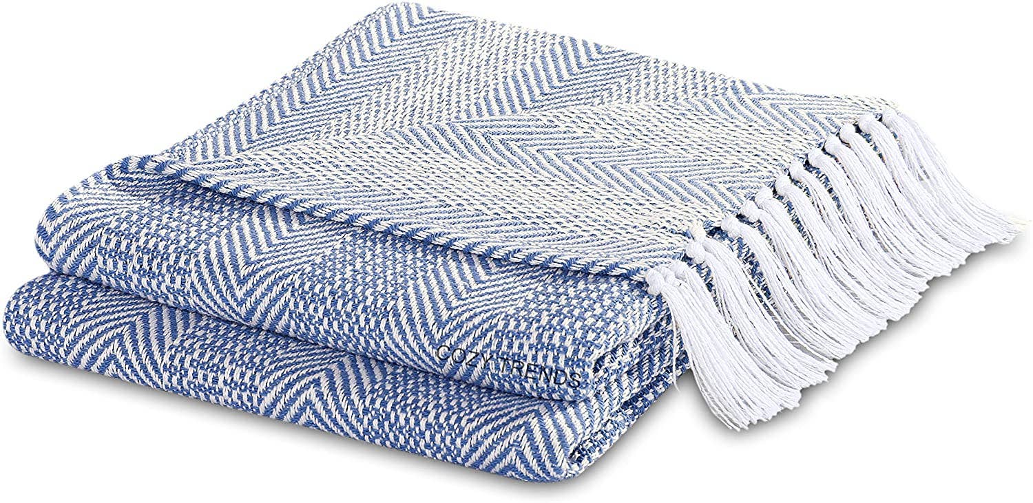 Hand woven 100% Cotton Throw Blankets with Fringes  50X60&