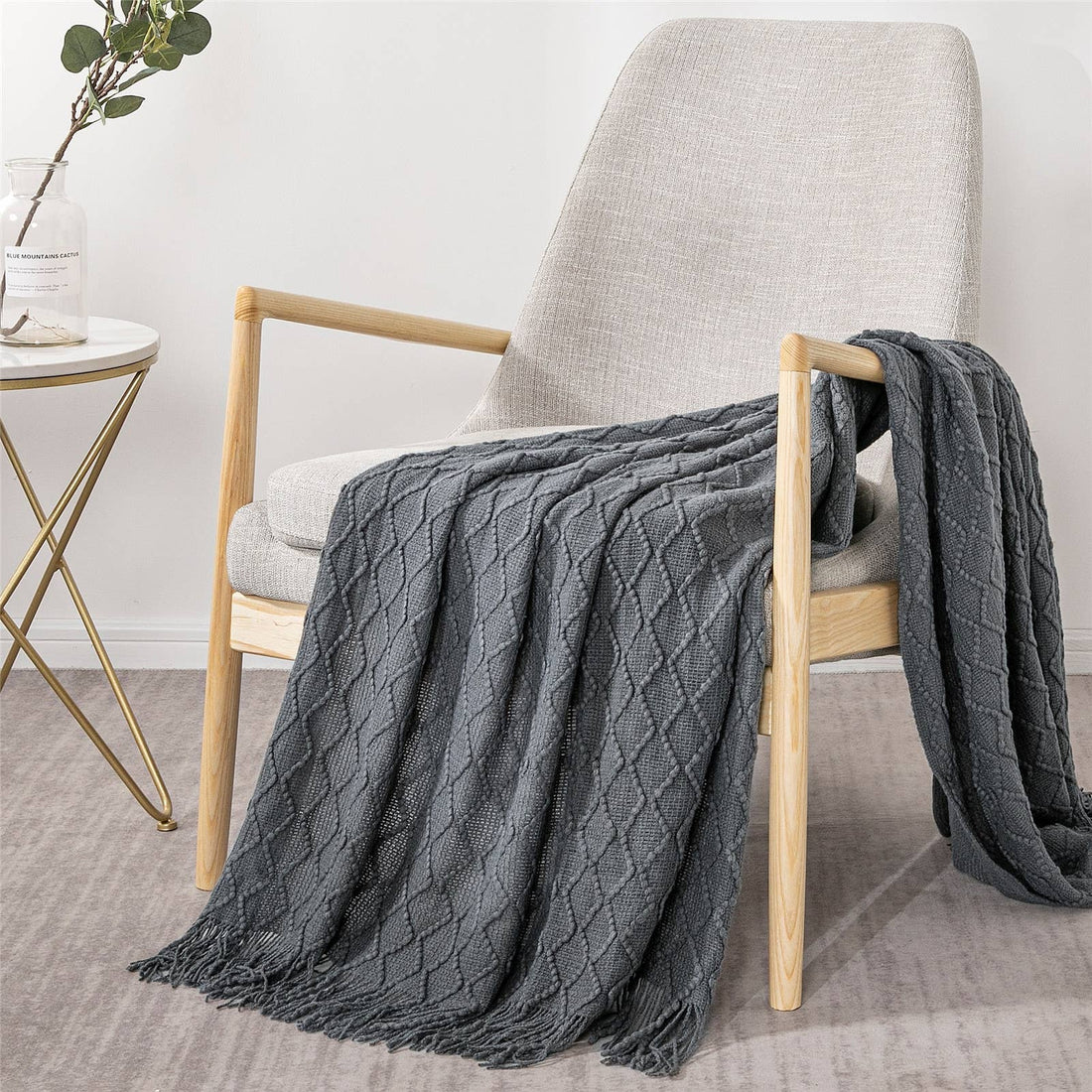 Textured Wavy Design 50x60 Inch Throw Blanket: Grey