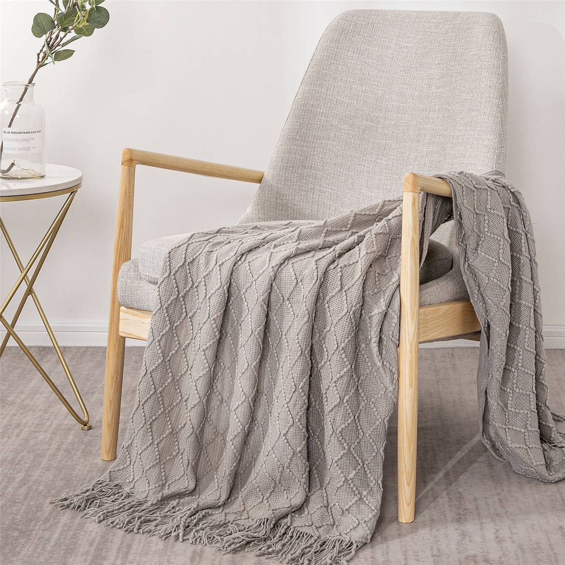 Textured Wavy Design 50x60 Inch Throw Blanket: Khaki