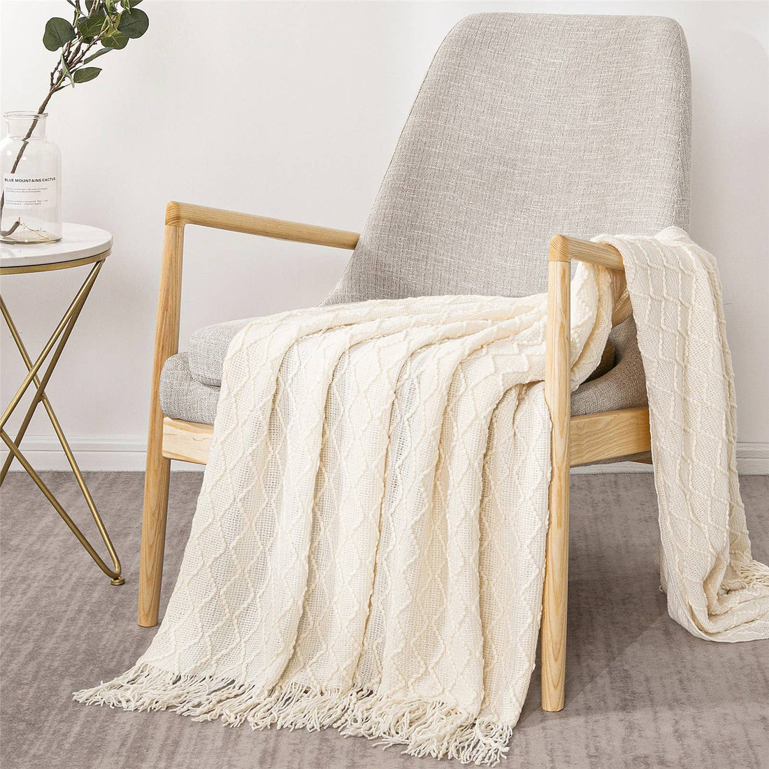 Textured Wavy Design 50x60 Inch Throw Blanket: Ivory