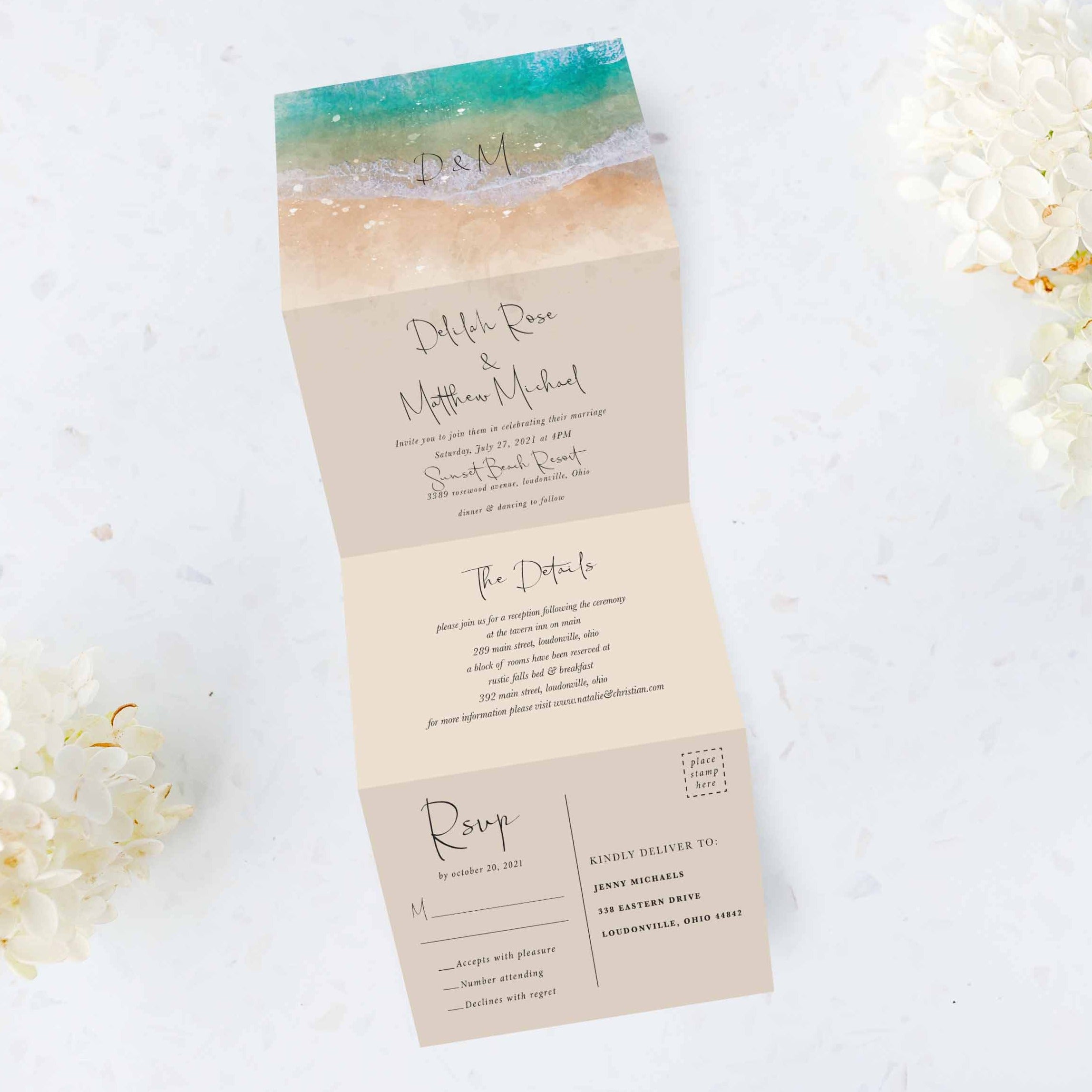 Beach Watercolor Tri Fold Invitation