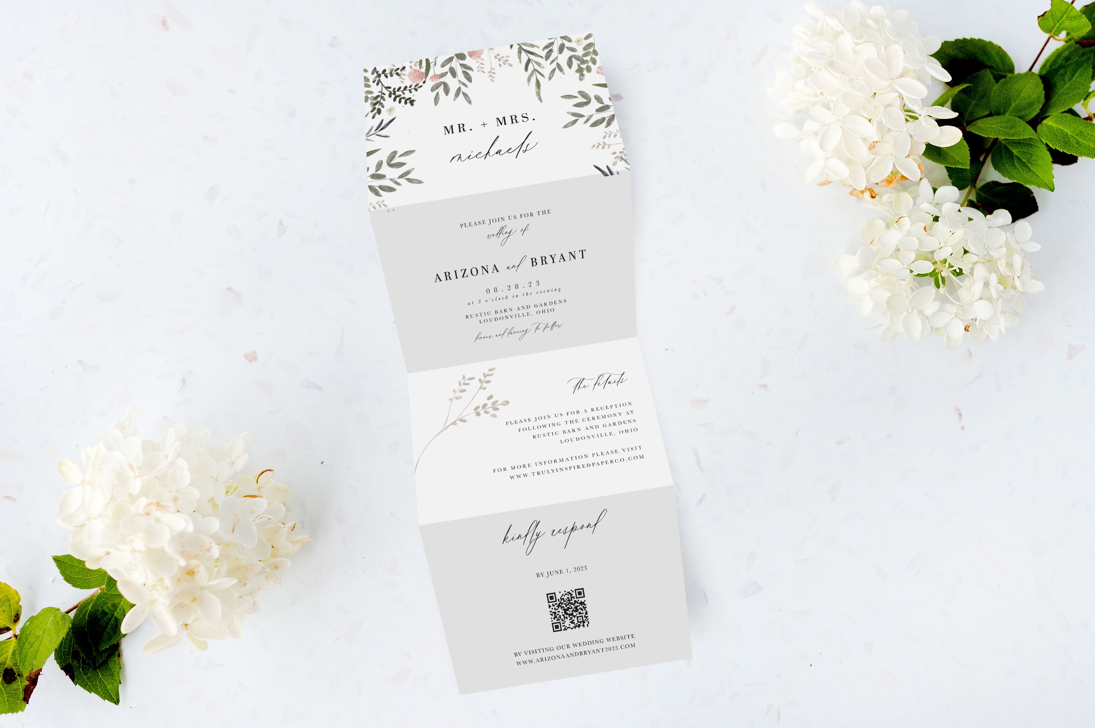 Boho Wildflower Tri Fold Invitation