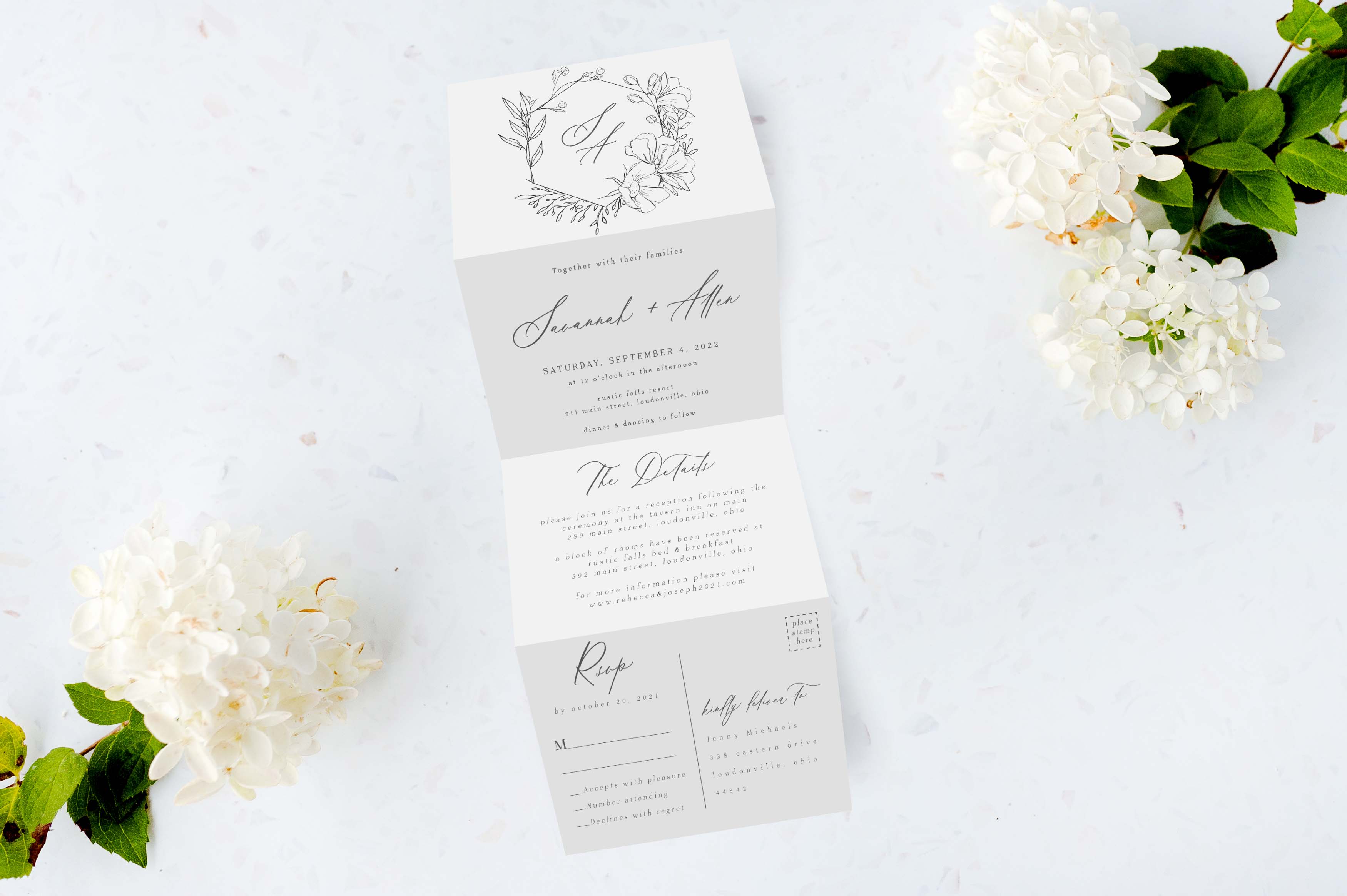 Flora Minimal Tri Fold Invitation