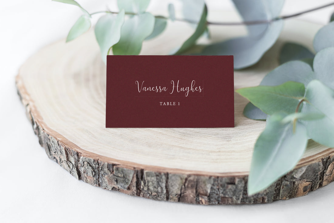 White Ink Place Cards - Burgundy