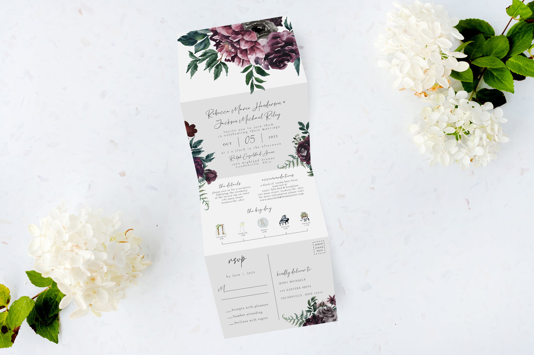 Moody Florals Tri Fold Invitation