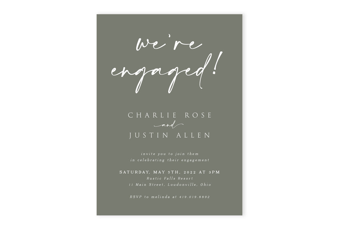 Olive Green Engagement Party Invitation
