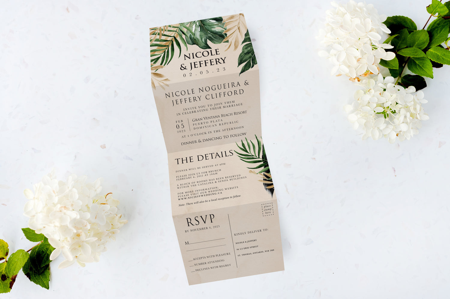 Palm Leaves Tri Fold Invitation