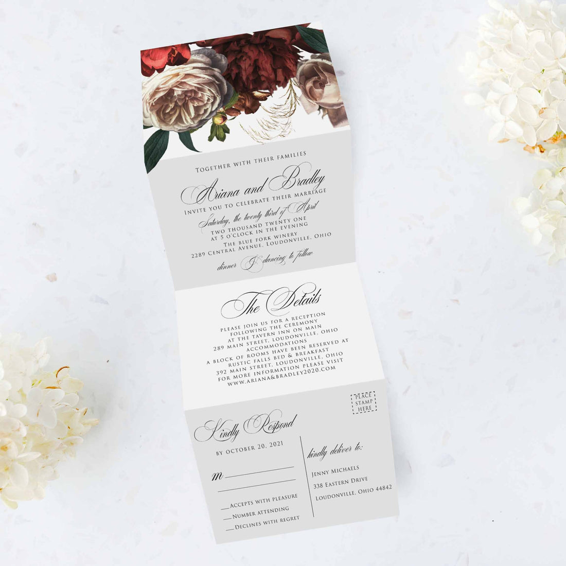 Real Floral Tri Fold Invitation