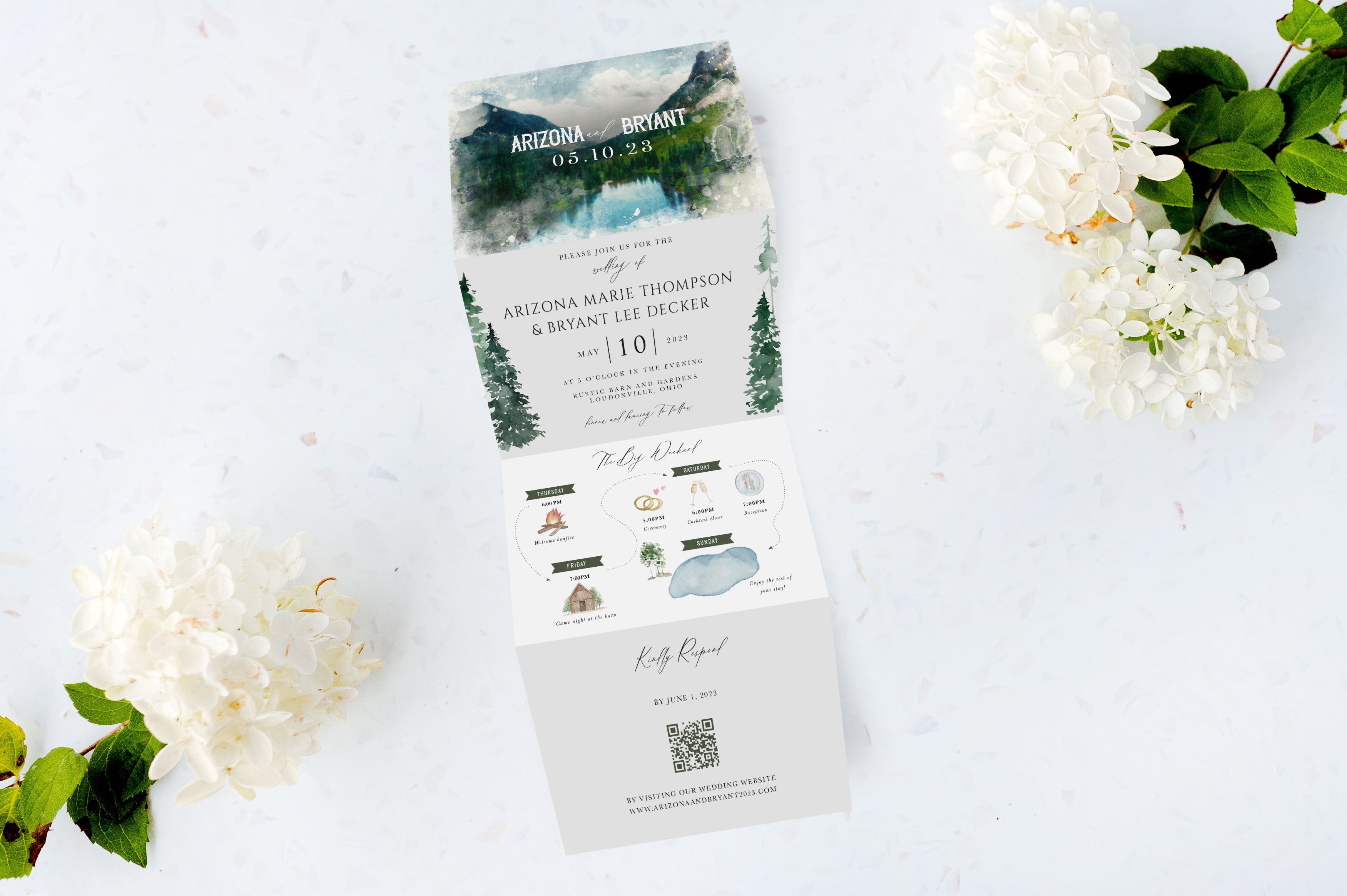 Rustic Watercolor Tri Fold Invitation