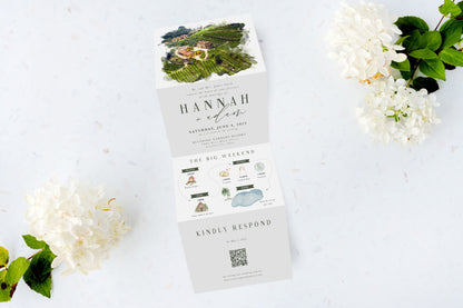 Venue Watercolor Custom Tri Fold Invitation