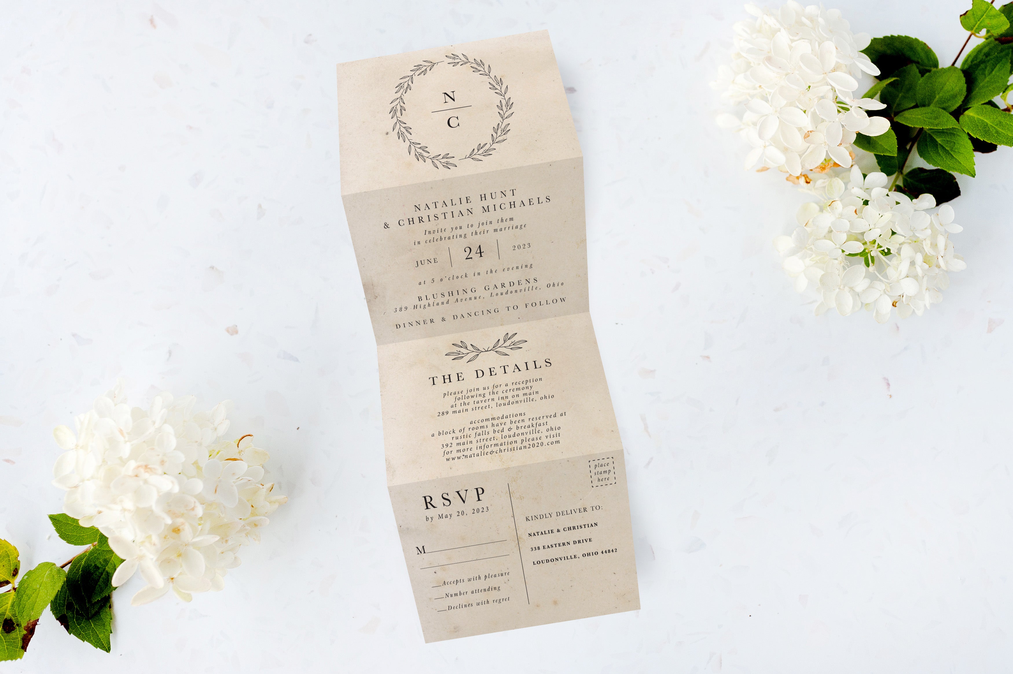 Vintage Wreath Tri Fold Invitation