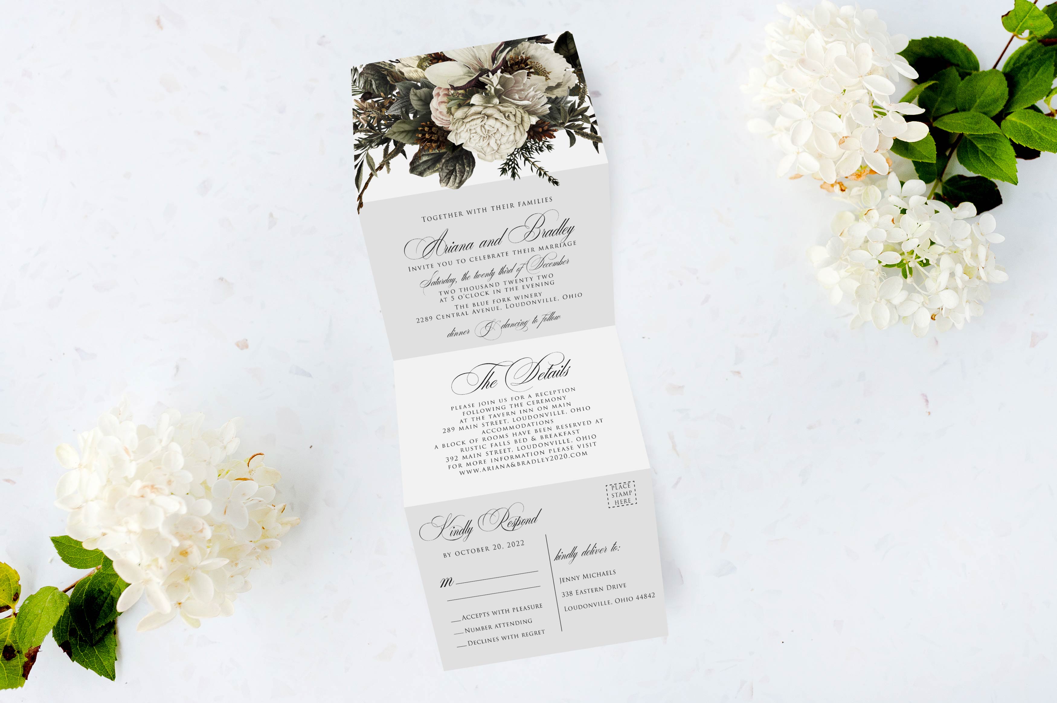 Winter Florals Tri Fold Invitation