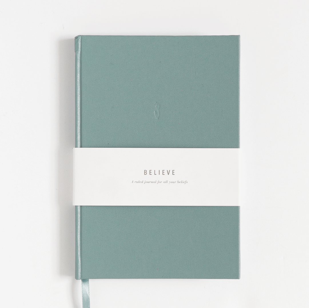 Blank Journal - Believe Dusty Blue Leatherette